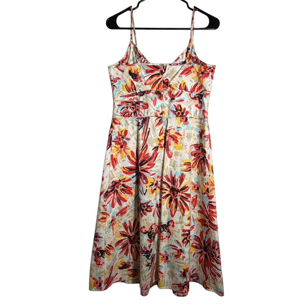 New York & Company Floral Sundress Size 6 Red Orange Blue Midi Fit Flare Stretch - Picture 2 of 7